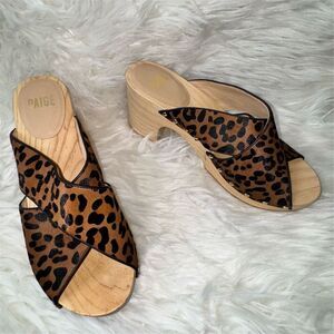PAIGE Women's Leopard Print Crisscross Platform Mule Heels Size 9.5